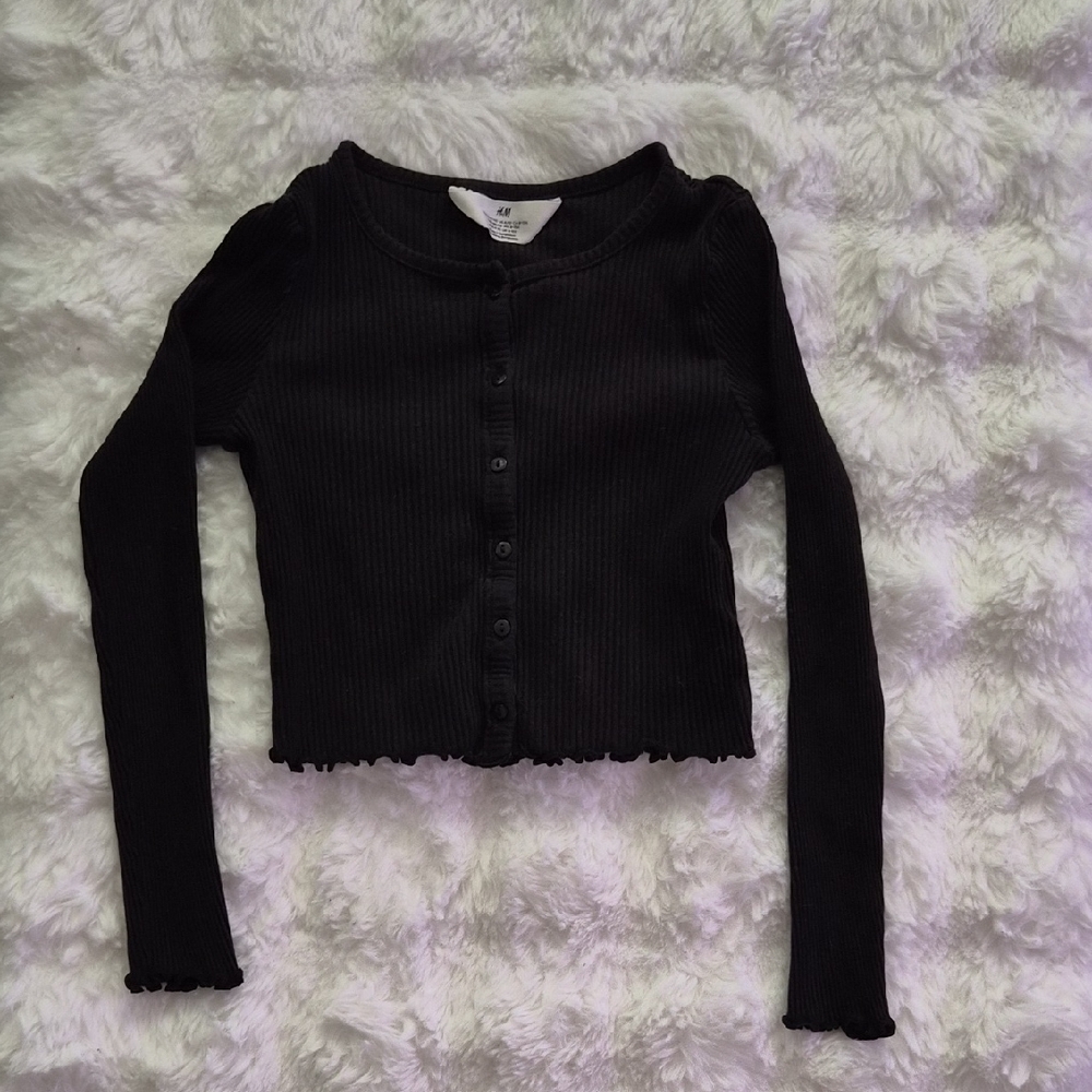 H&M Black Ribbed Cropped Button-Up Cardigan
